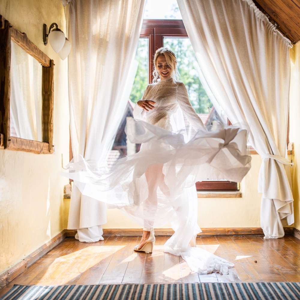 Ukrainian-made, handcrafted designer wedding dress made of silk and lace